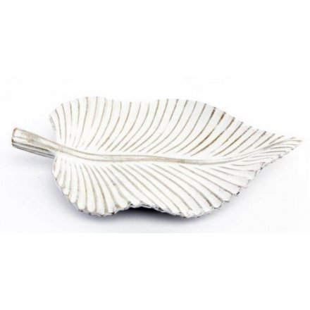 Antique White Leaf Tray, 35CM