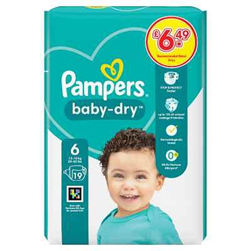 Pampers Baby-Dry Size 6, 19 Nappies, 13kg-18kg