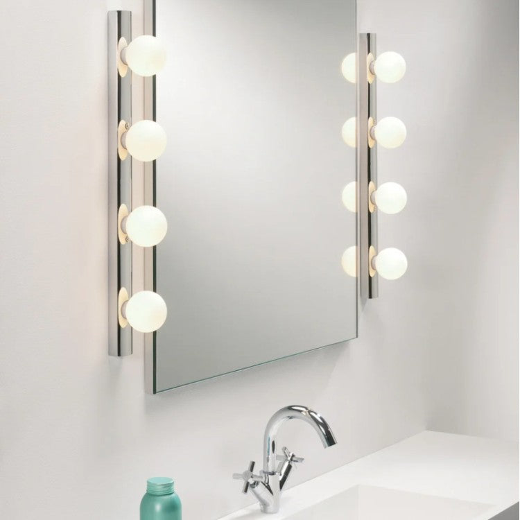 Cabaret 4 II Globe Bathroom Wall Light in Polished Chrome IP44 rated with Four Glass Globe Lamps G9 LED, Astro 1087009