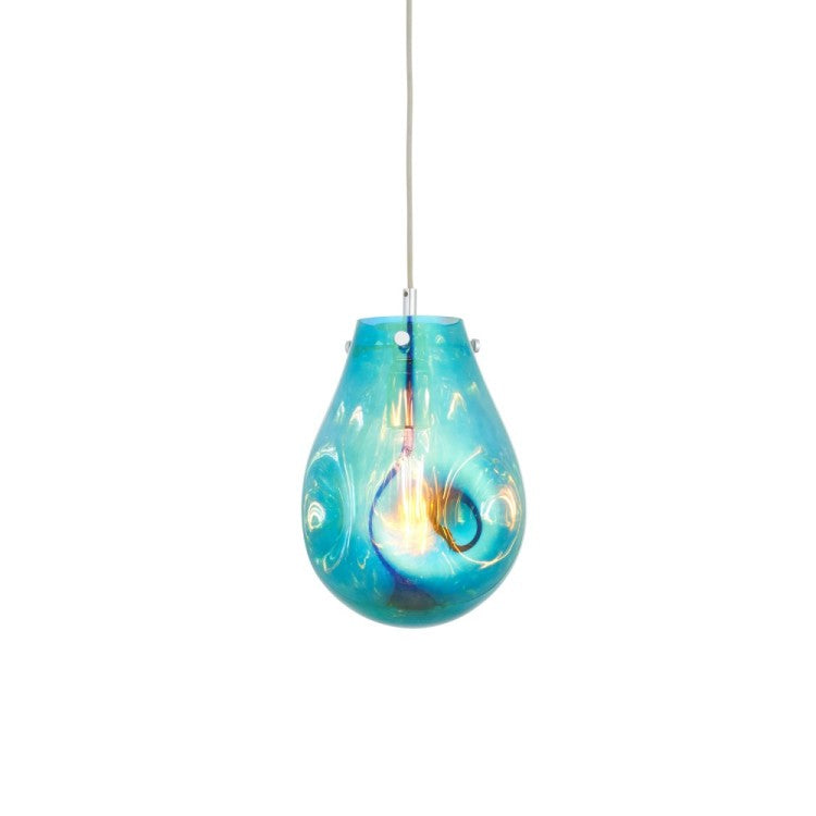 Pary Petrol Metallic Glass Medium Pendant with Chrome Trim using 1x E27/ES Filament Lamp