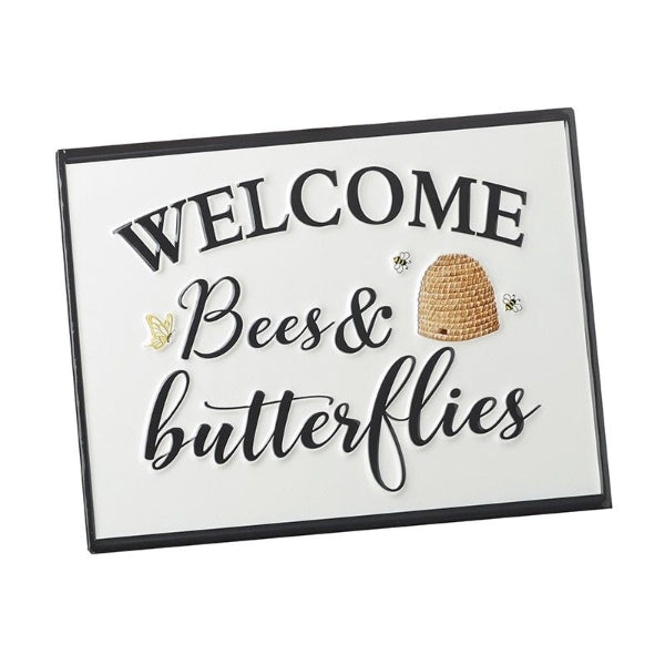 Welcome Bees & Butterflies Sign 23 x 30cm